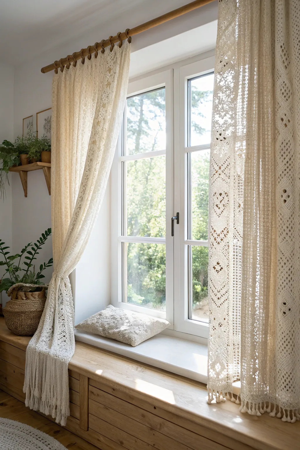 Let the light dance through your windows with these elegant crochet curtains, crafted to bring a touch of personalized charm and natural beauty to your space.