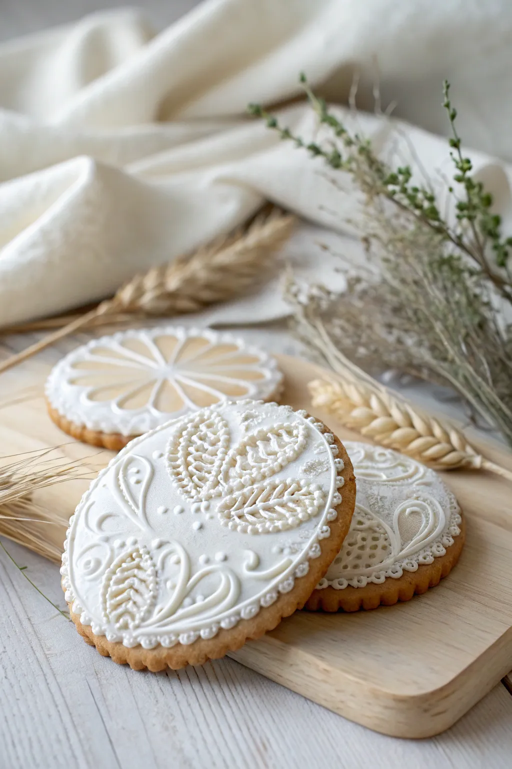 Delicate lace piping brings a touch of elegance to your cookie creations.
