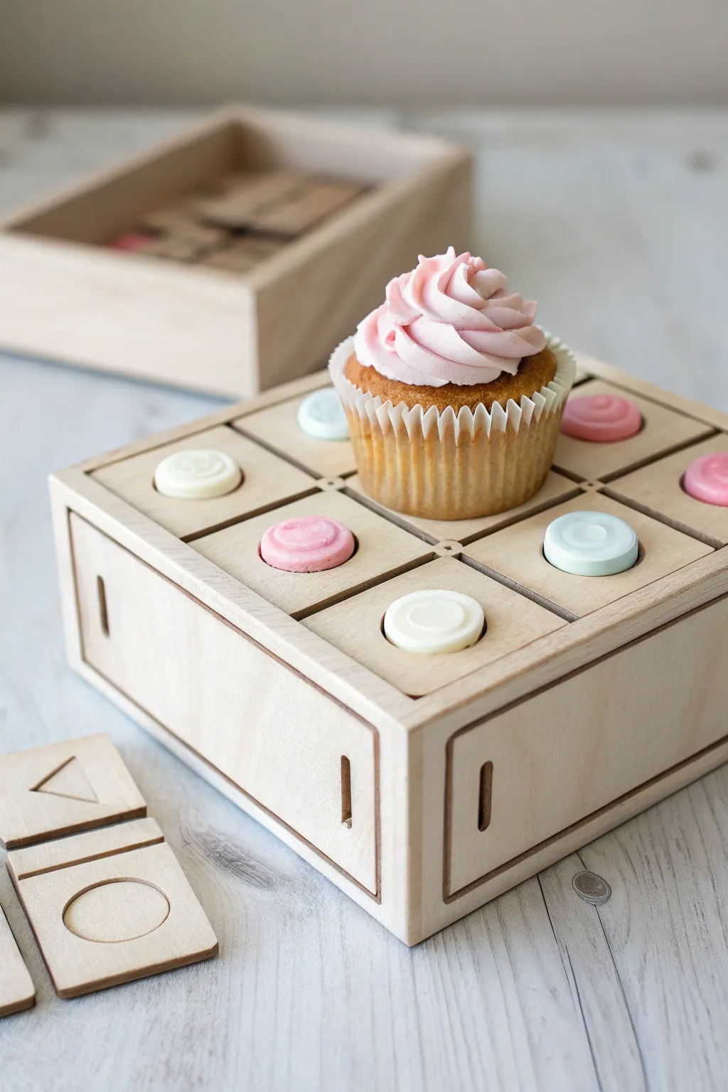 Unbox the sweetness: A minimalist cupcake puzzle box for a delightful Valentine's surprise.