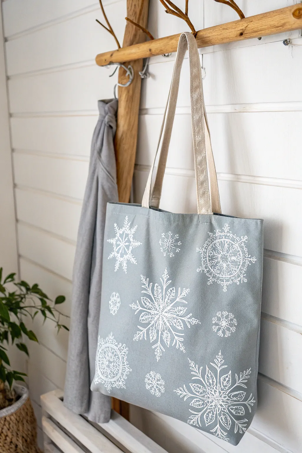 Embrace the winter season with a cozy snowflake tote, perfect for your holiday adventures.