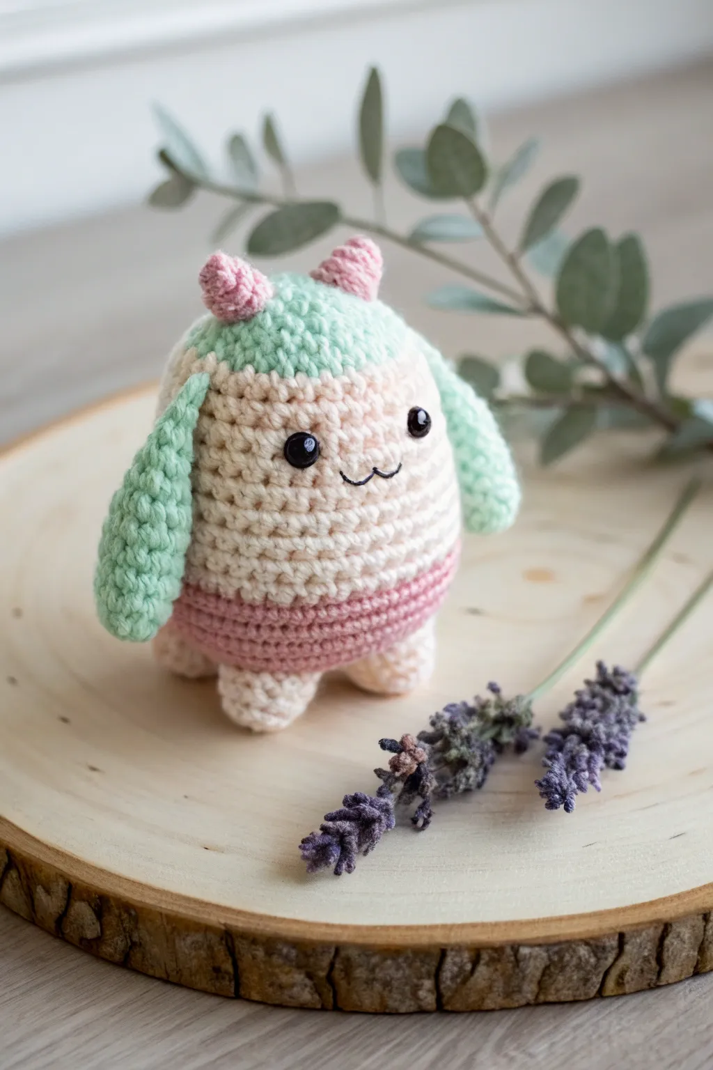 Adorable and intricately crafted, this pocket-sized crochet monster adds a playful touch to your minimalist decor.