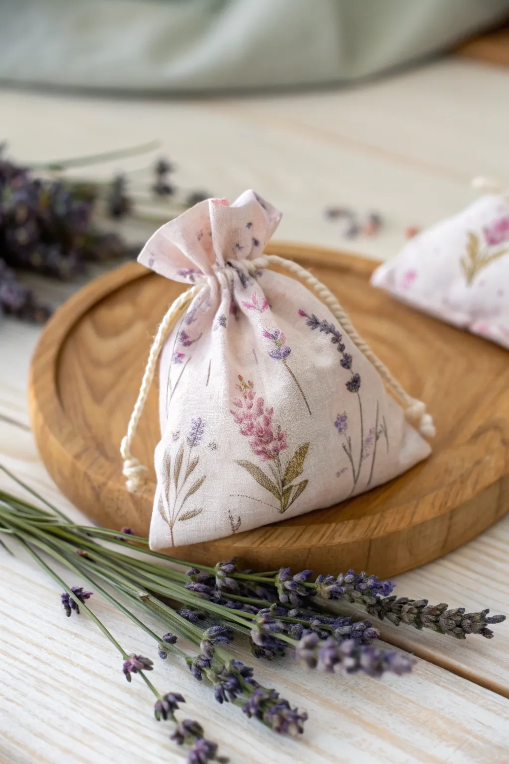 Crafted with love: Elevate your drawer space with these charming homemade lavender sachets, blending Scandinavian simplicity with a Boho twist.