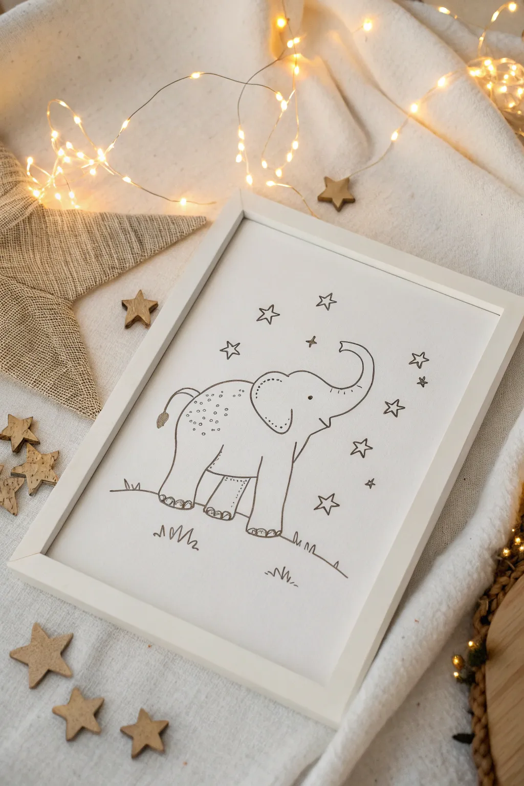 Capture the magic of simplicity with this enchanting elephant and stars doodle, perfect for a dreamy children's room.