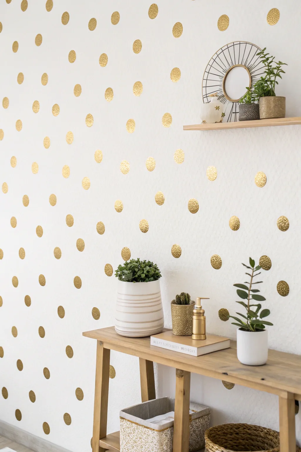 Transform your room with chic gold polka dots for a touch of playful elegance.