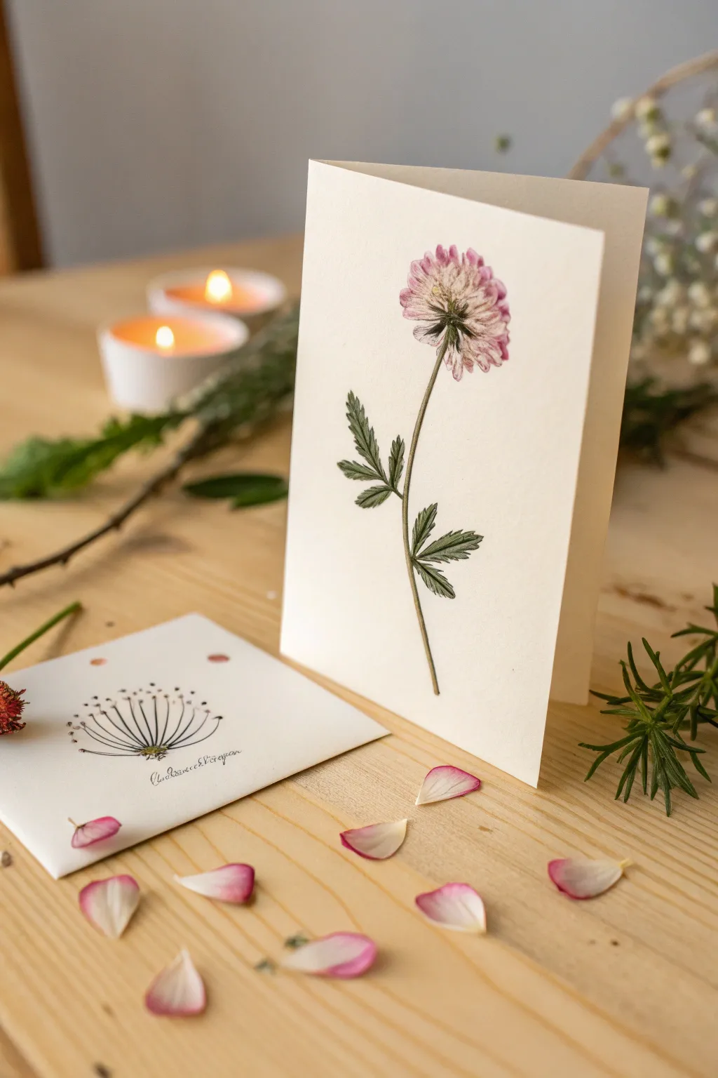 A touch of nature: Elevate your thank you cards with the timeless beauty of pressed flowers.