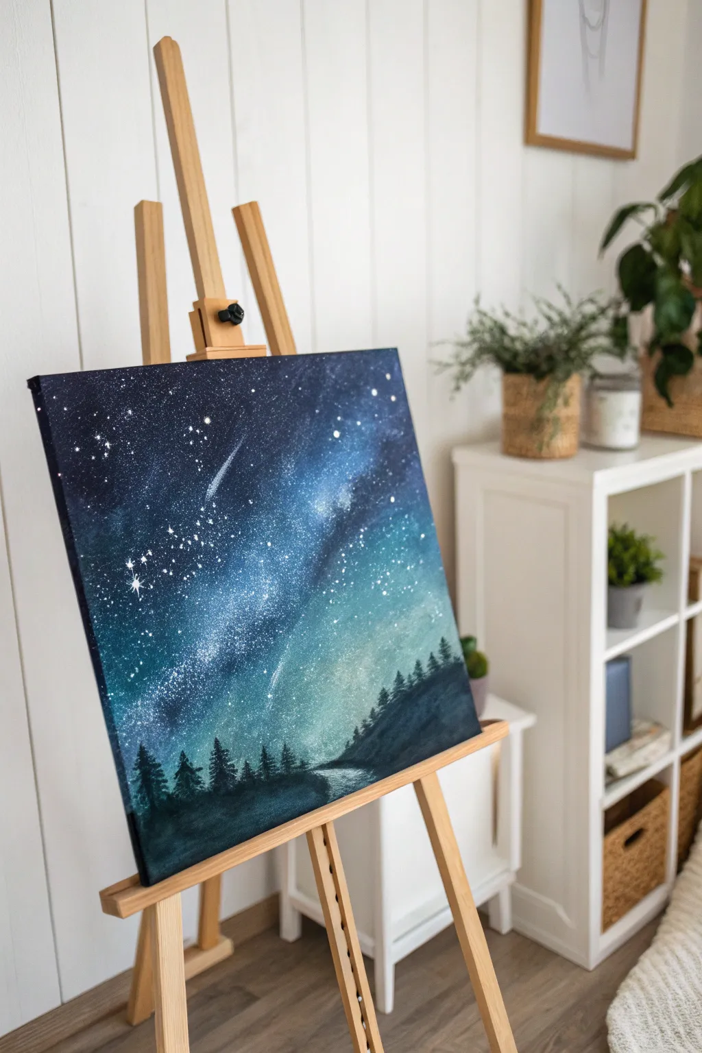 Embrace the wonder of the cosmos with this enchanting watercolor starry night. ✨🌌 #WatercolorArt #StarryNight #MinimalistBoho