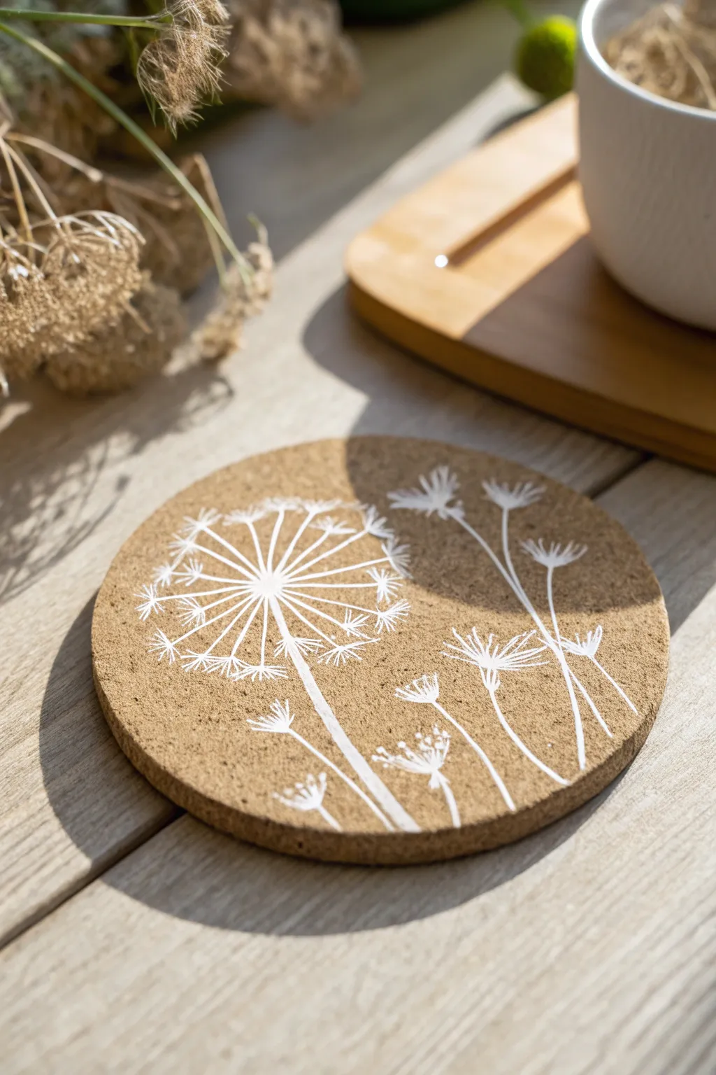 Transform your table with charming dandelion coasters, where simplicity meets natural beauty.
