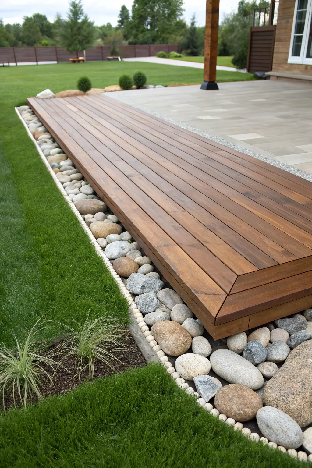 Experience the art of seamless transitions with sophisticated deck edging designs.
