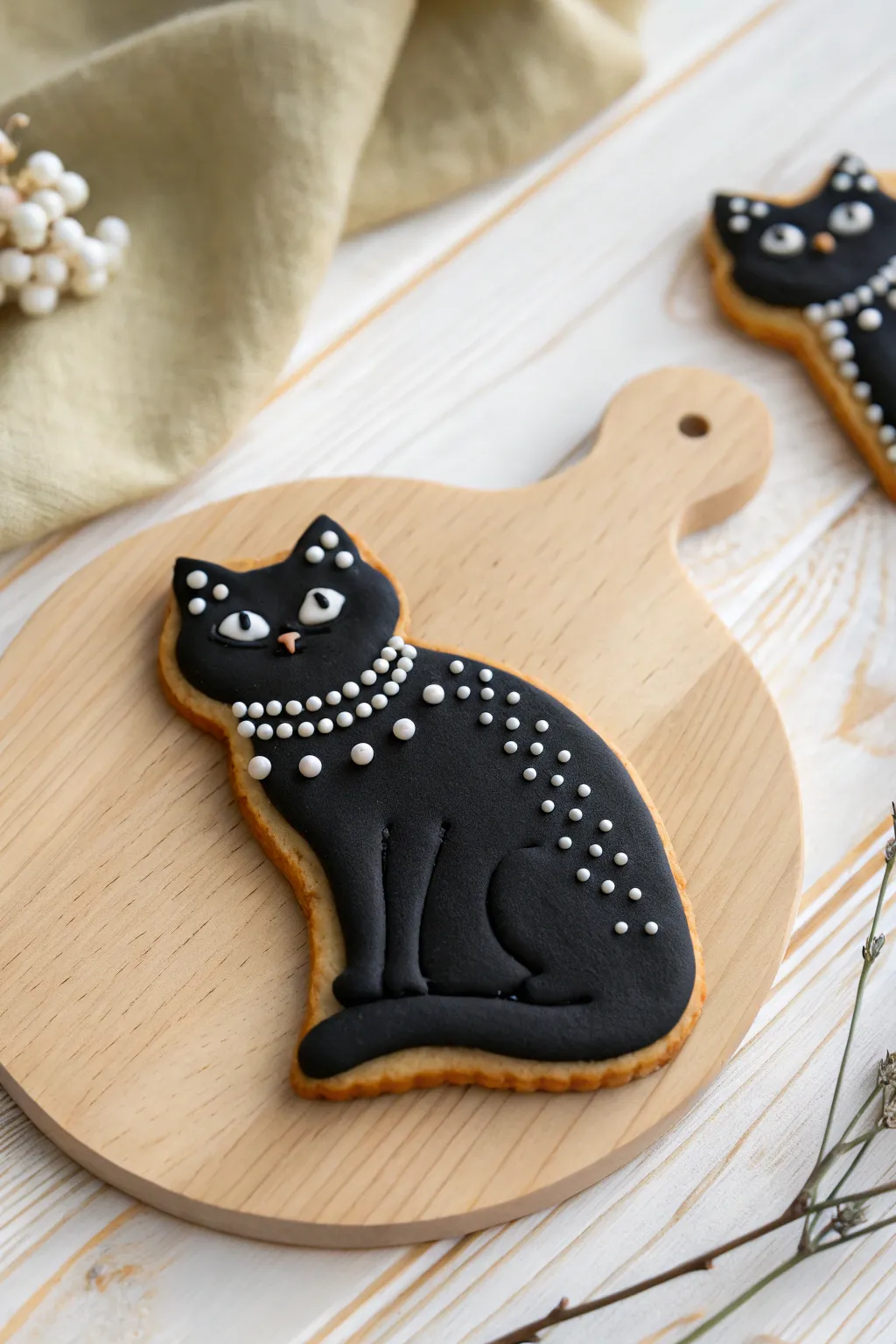 Enchantingly spooky black cat cookie – a perfect blend of minimalist charm and Halloween flair!