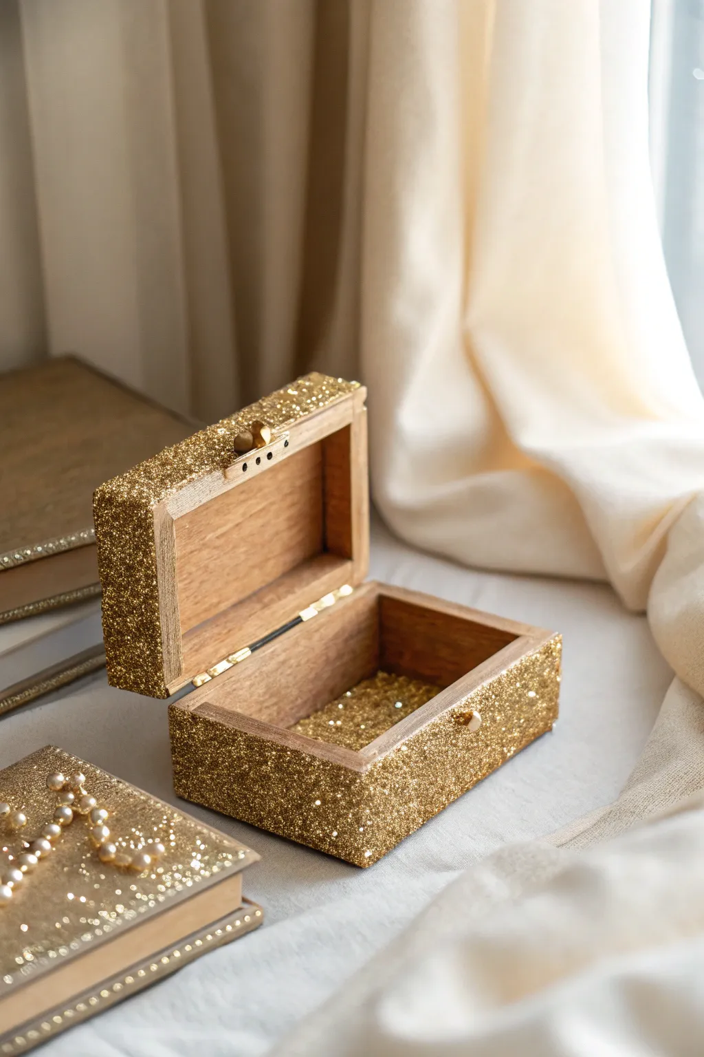 Add a touch of glamour with golden glitter – where minimalist charm meets boho elegance.