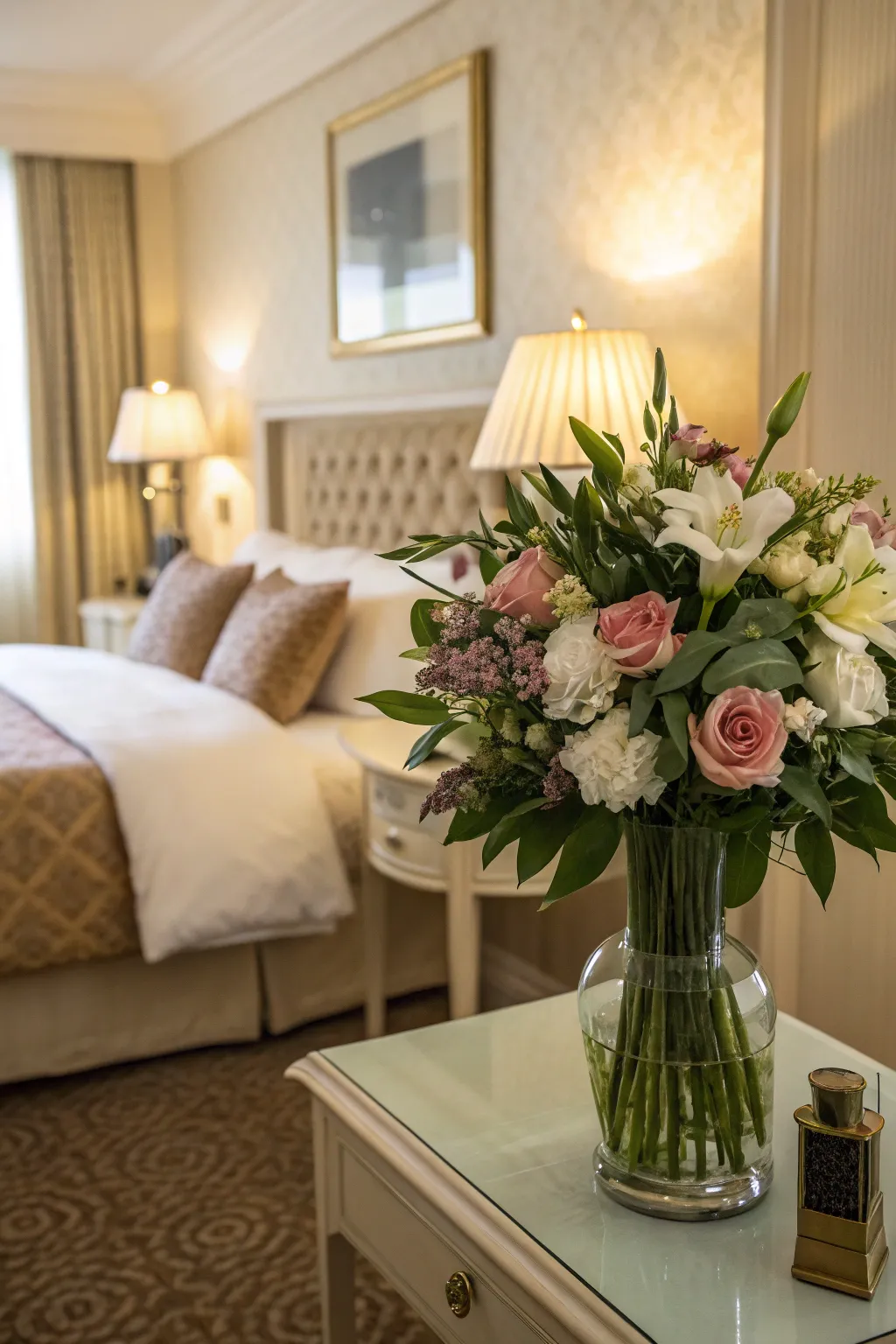 Fresh florals bring charm and freshness to the room.