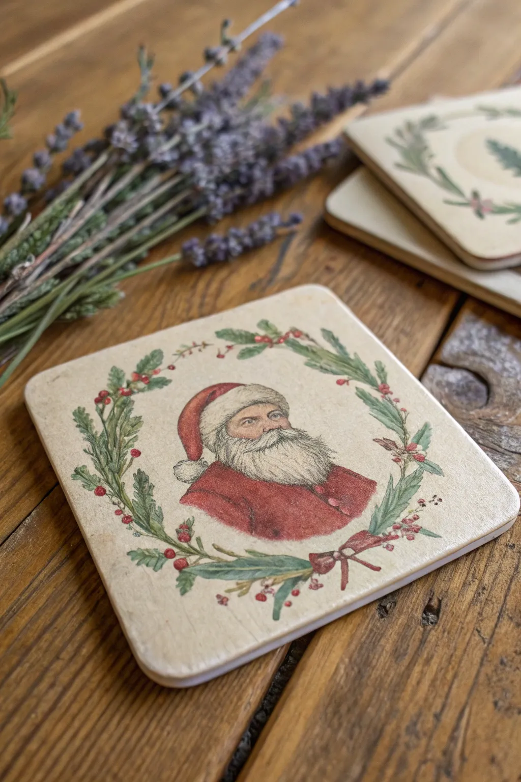 Add a touch of vintage charm to your holiday decor with these beautifully crafted decoupage coasters. Perfect for protecting your surfaces while evoking memories of Christmases past.