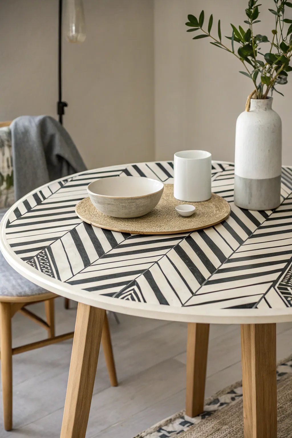 Monochrome Magic: Transform your dining space with chic black and white stripes.