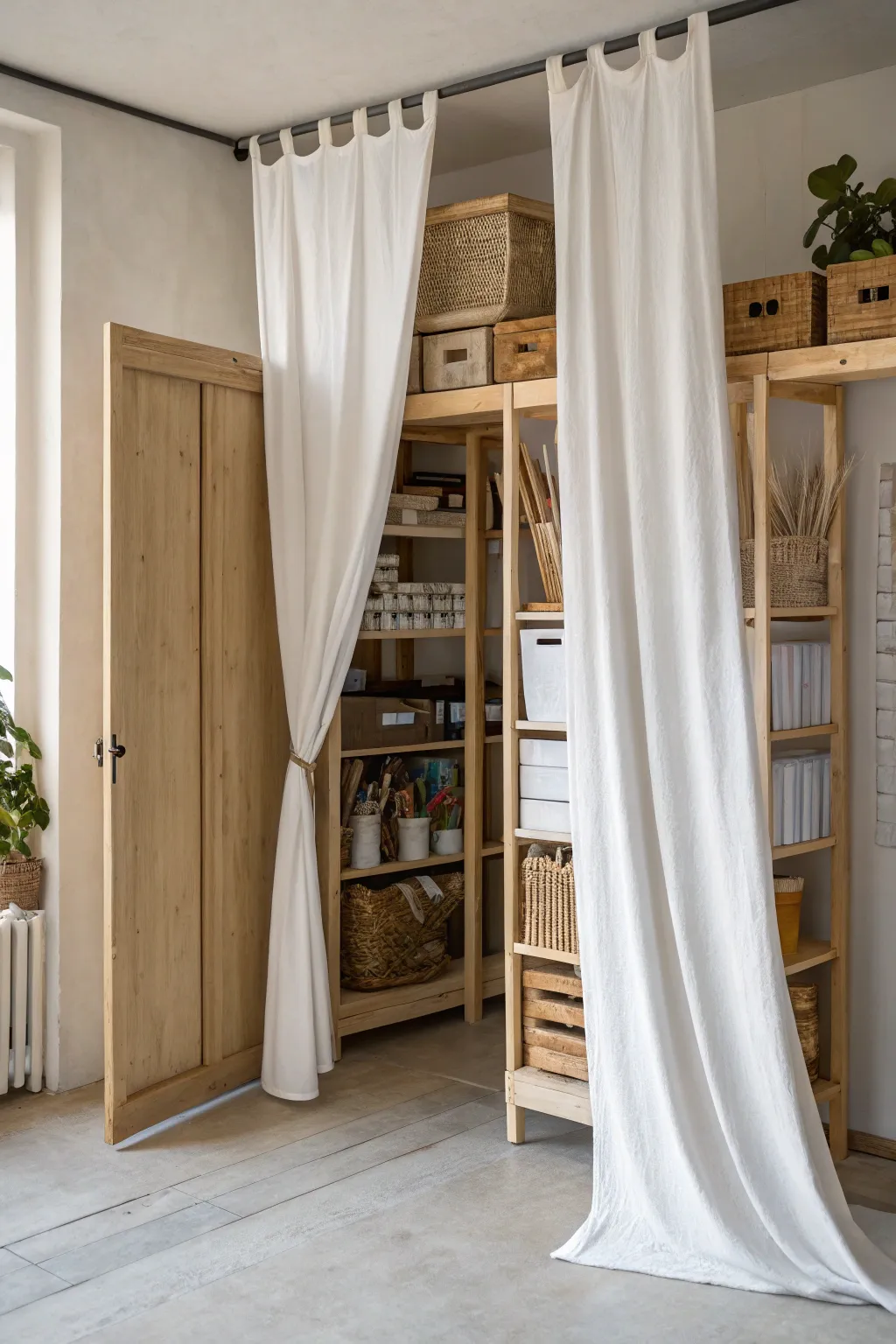 Effortlessly chic and organized: Embrace creativity with curtains as closet doors.