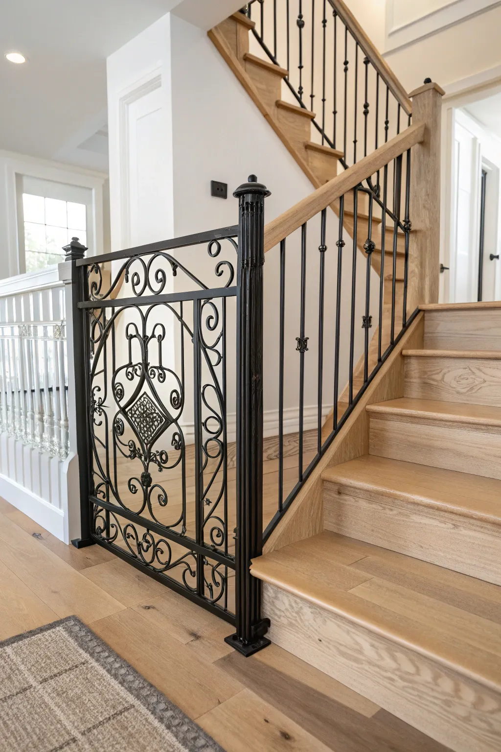Elevate your home's style with this stunning metalwork baby gate—where modern design meets functional elegance.