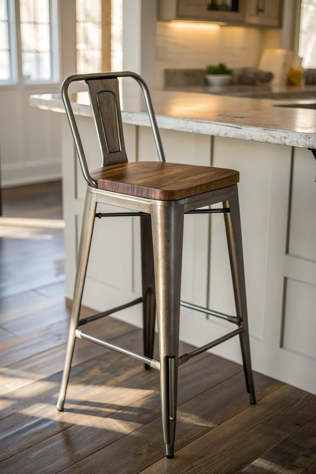 Discover the art of contrast with this stunning mixed-material barstool – where industrial meets elegance.