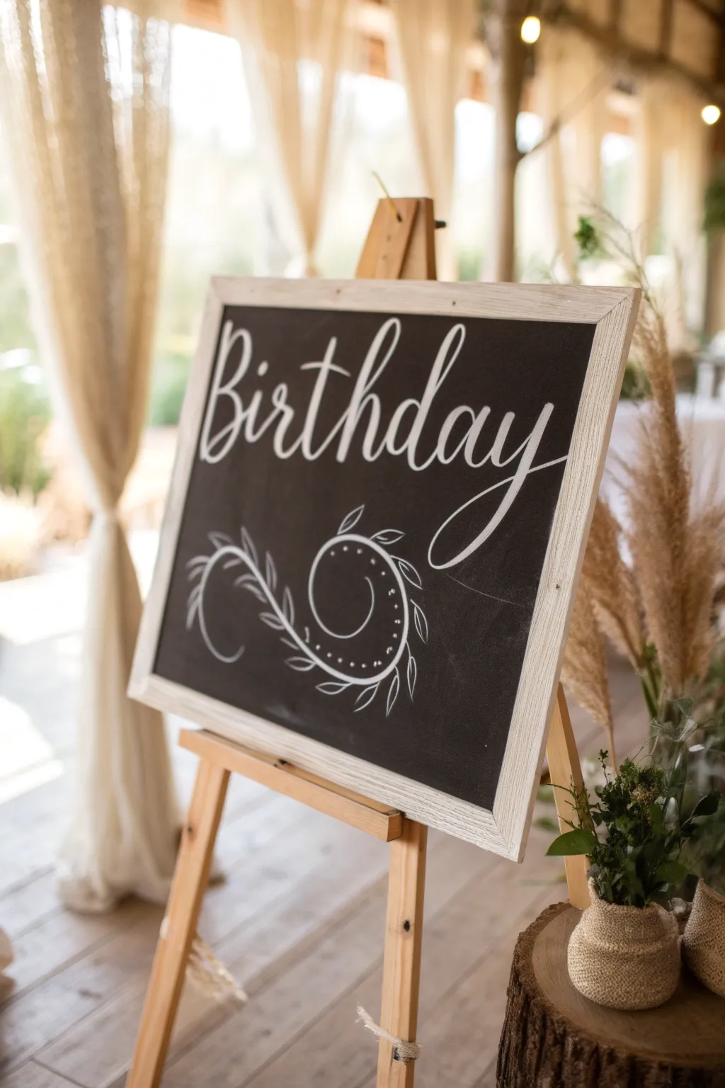 Add a touch of rustic charm to your celebration with handmade chalkboard signage. Perfect for personal messages and doodles!