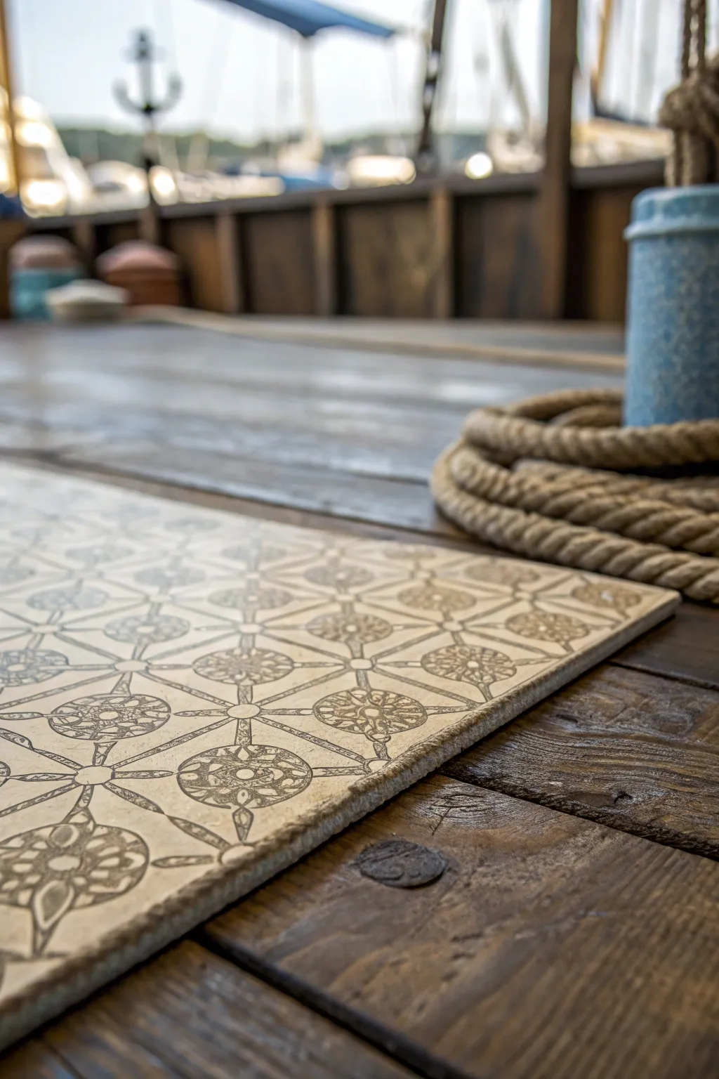Elevate your boat's style with textured linoleum: the perfect blend of grip and aesthetics.