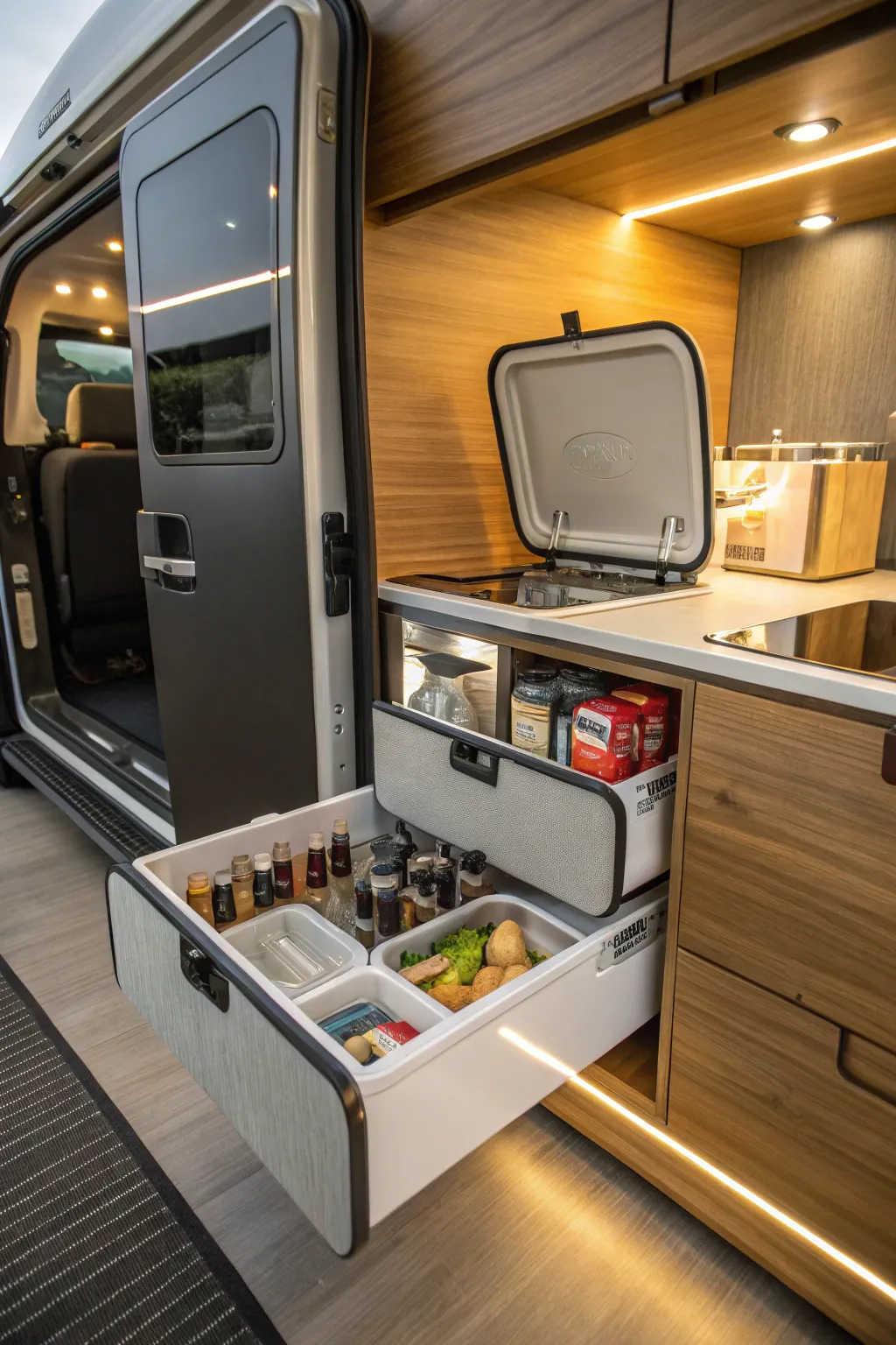 Maximize campervan space in style with collapsible containers.