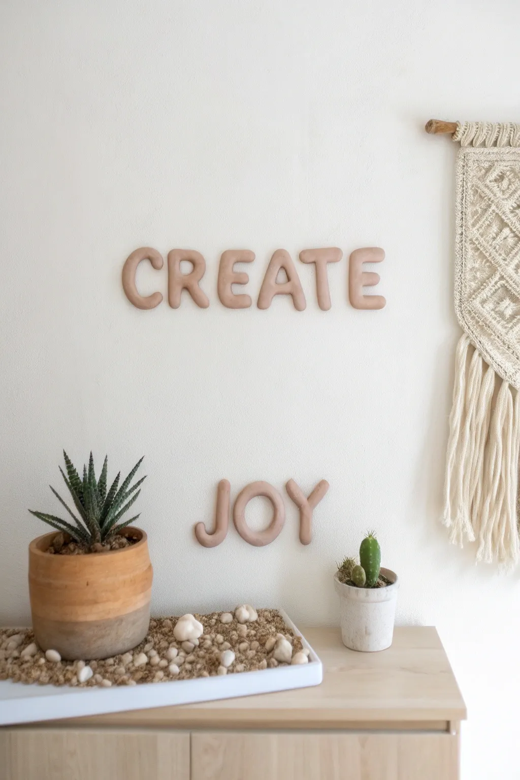 Embrace simplicity with a touch of joy—craft your own clay quotes for a personalized wall art statement.