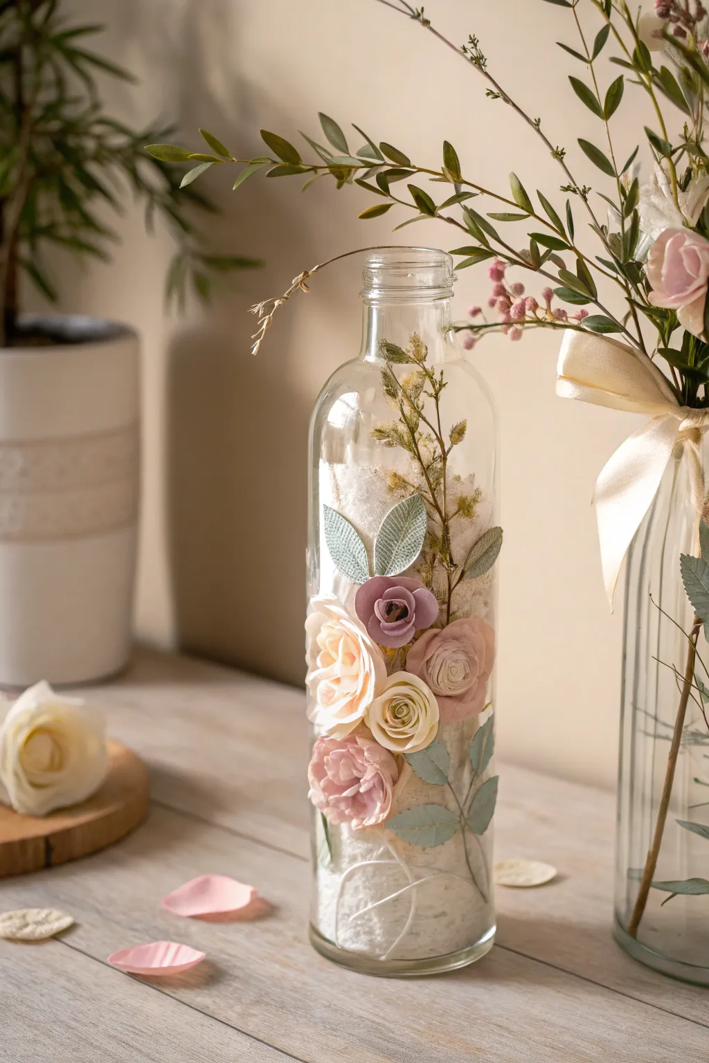 Transform your space with the timeless elegance of decoupage artistry on glass.