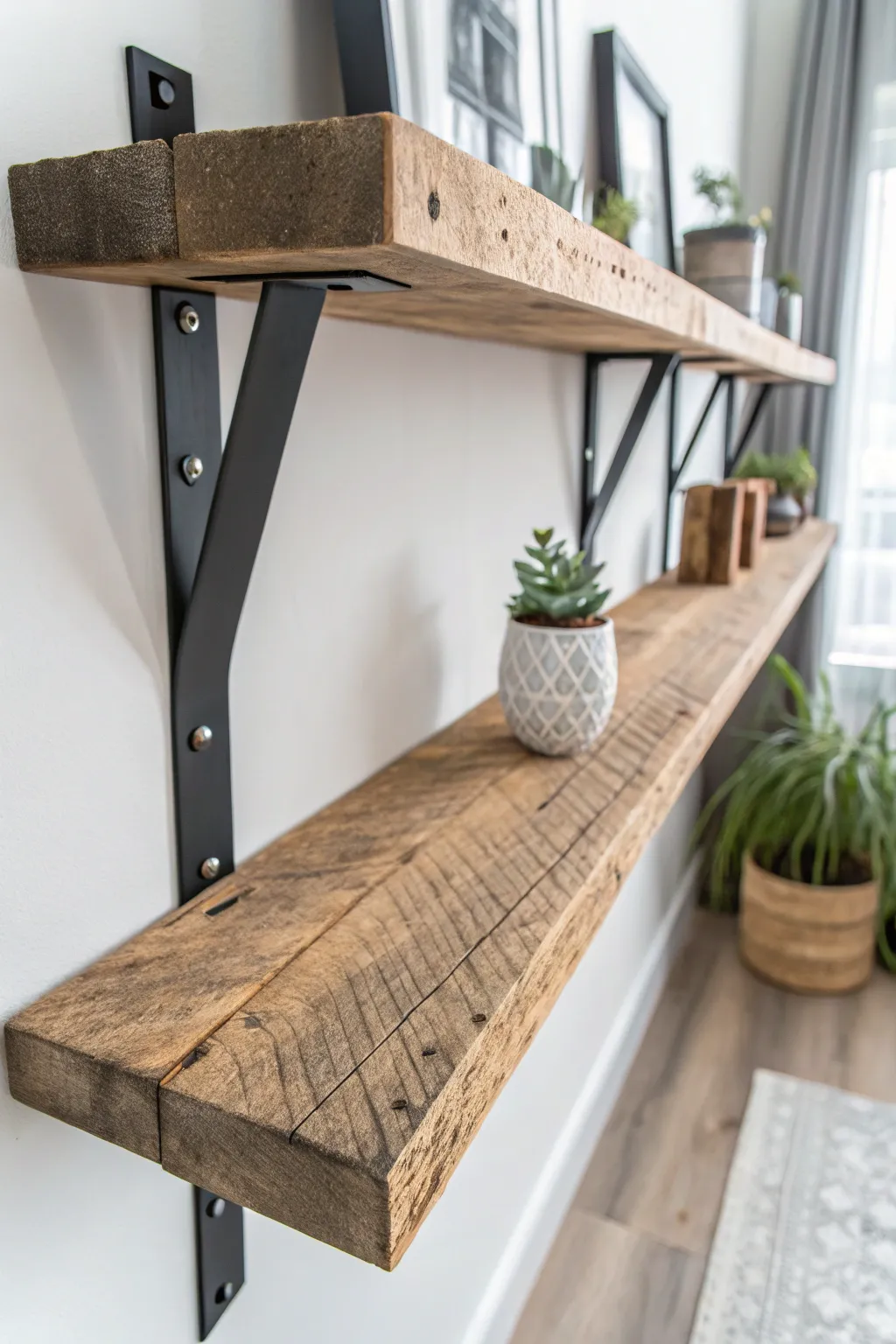 Elevate your space with this DIY shelf: a perfect blend of rustic wood and modern metal!