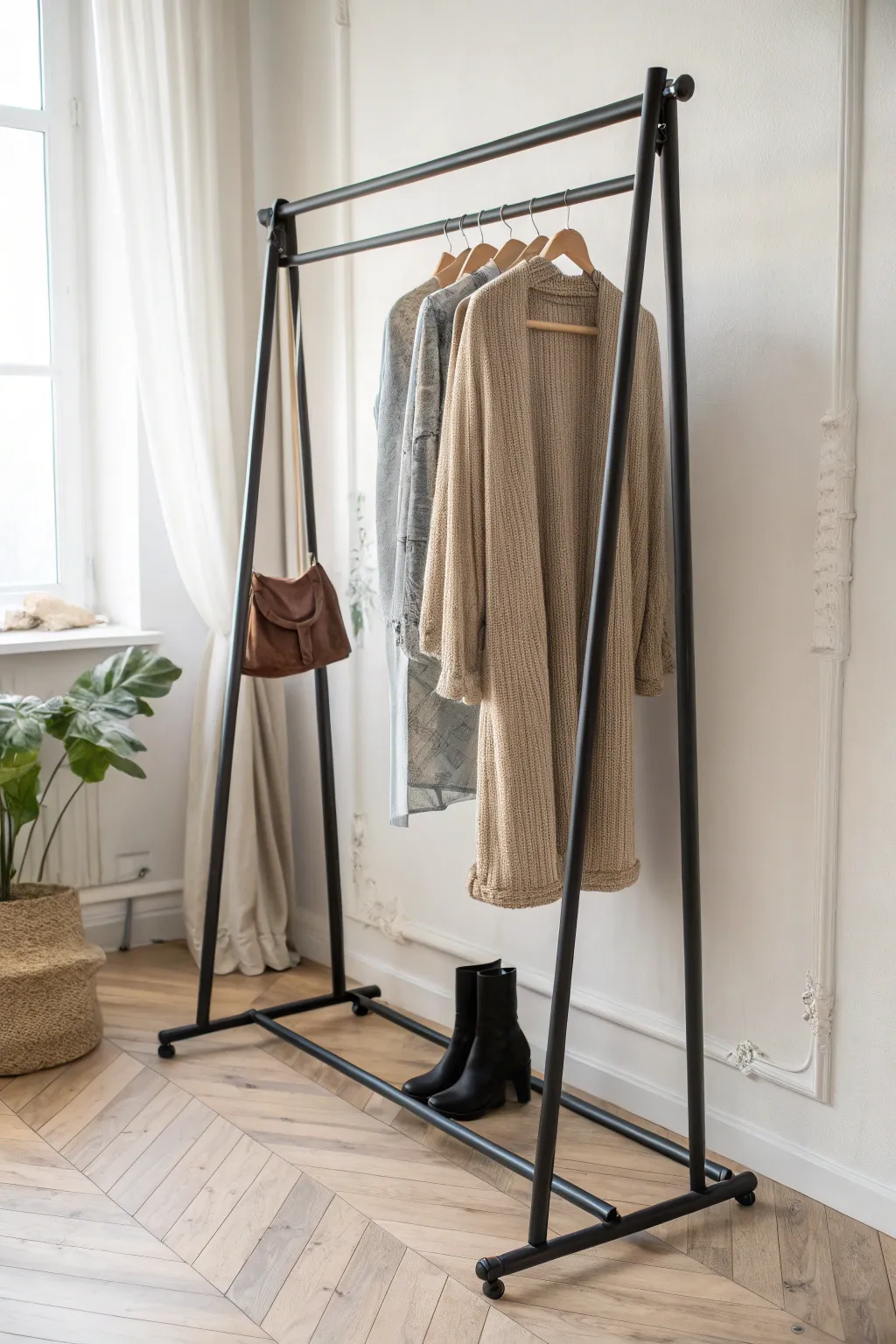 Elevate your yard sale display with this chic DIY pipe rack, where industrial meets minimalist elegance.
