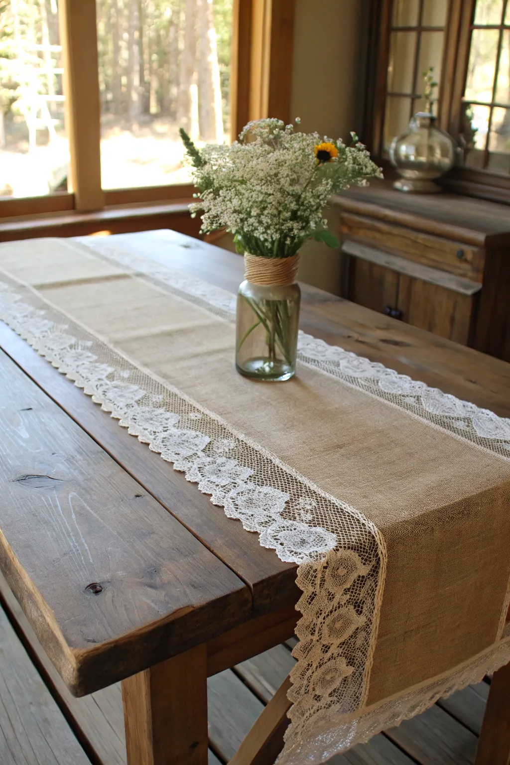 Elevate your wedding decor with the timeless elegance of burlap and lace.