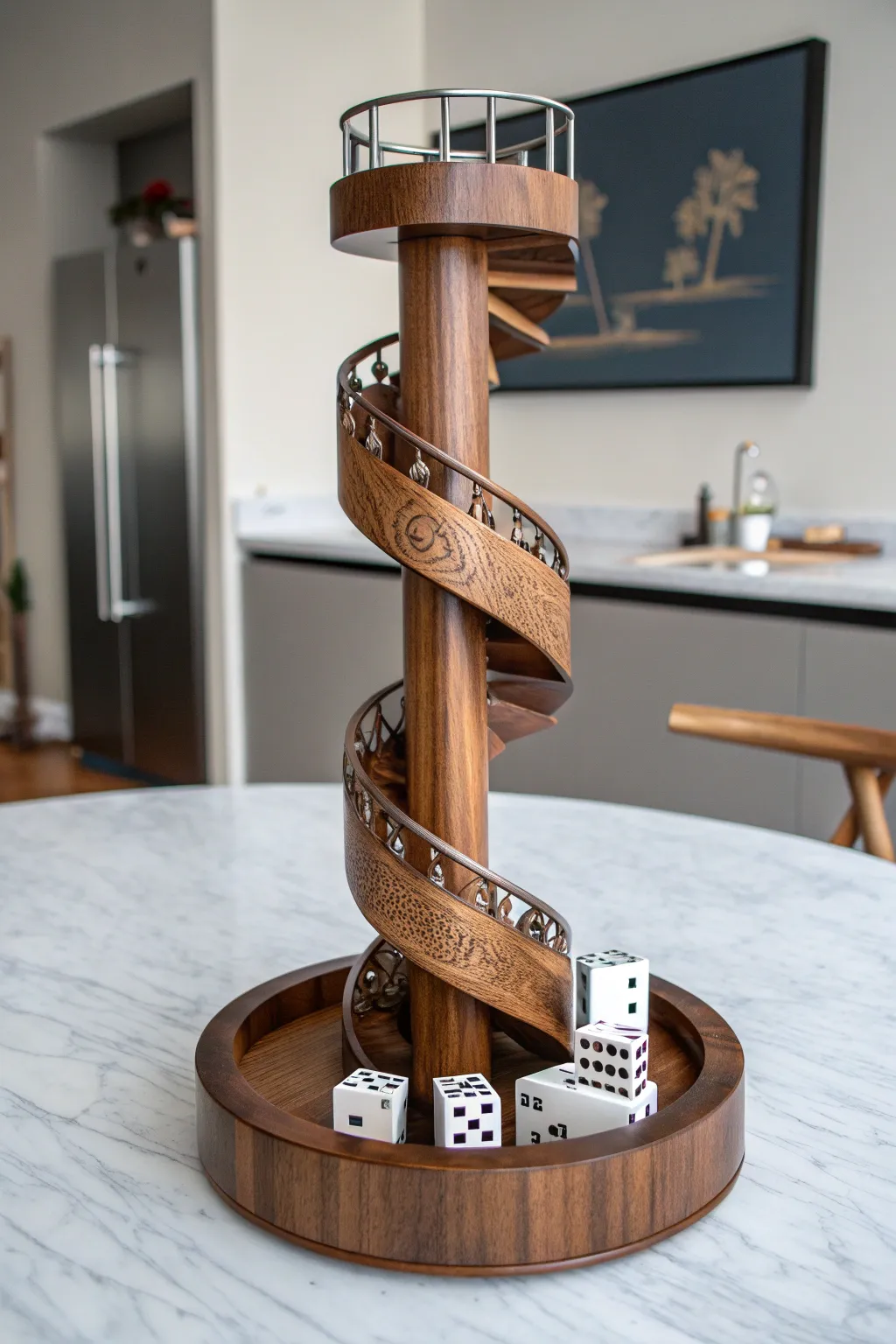 Elevate your game night with this stunning rotating dice tower—a masterpiece in motion.