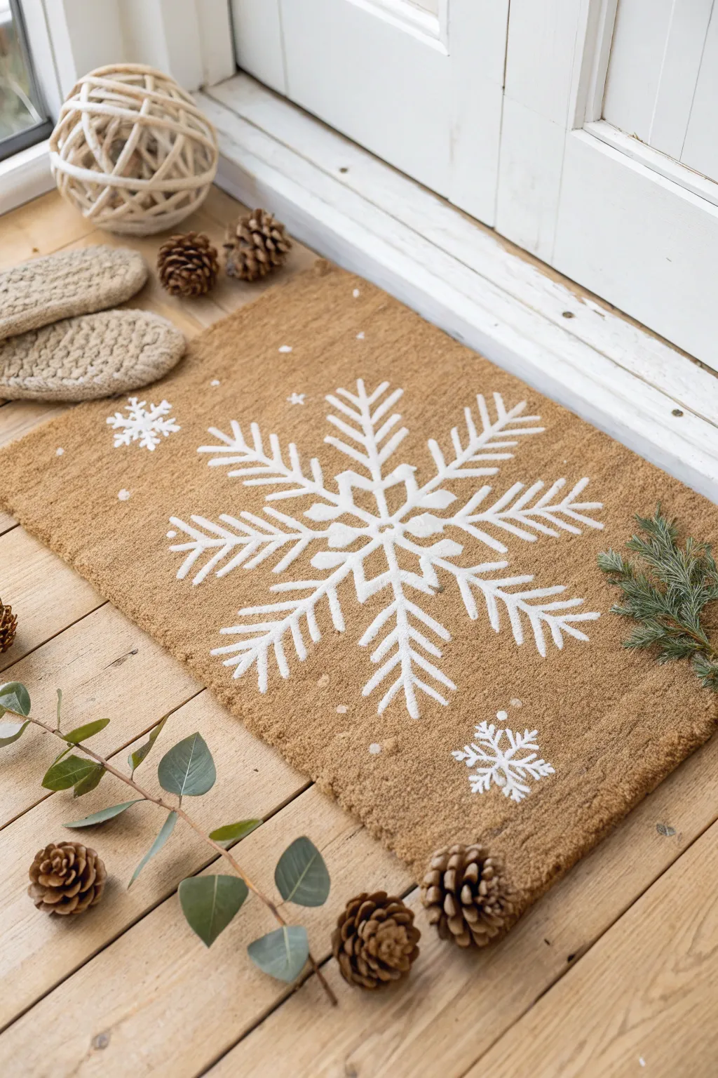 Welcome winter with this charming, handcrafted snowflake doormat – a perfect blend of minimalist elegance and festive cheer.