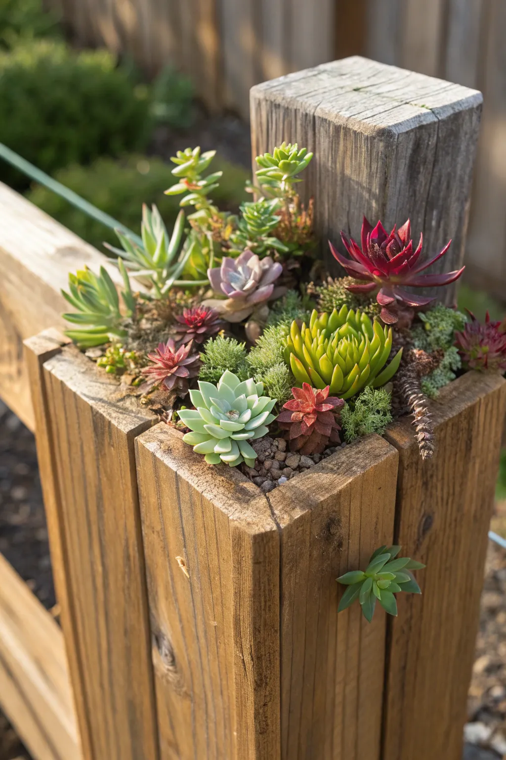 Elevate your fence with a touch of nature: Succulent garden post caps for a unique and vibrant look.