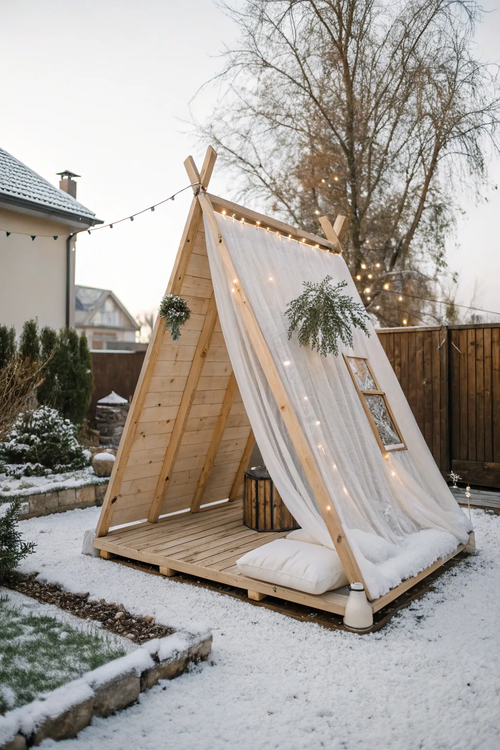 Craft your garden’s cozy retreat: Embrace simplicity with a DIY A-frame plant shelter.