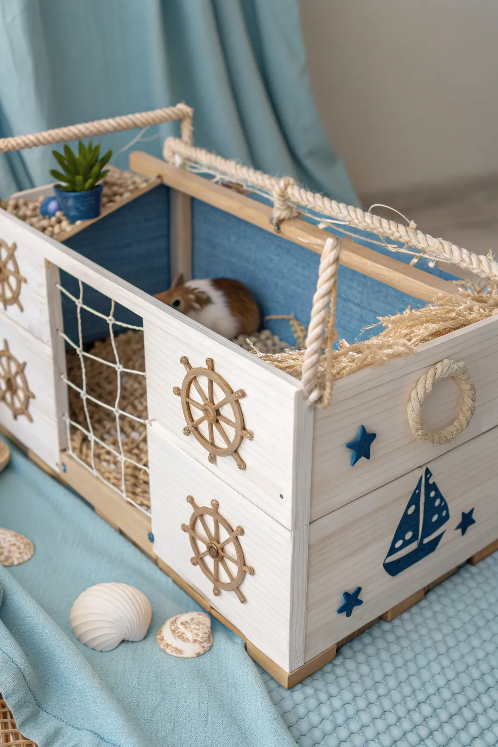 Sail into style with this charming nautical-themed guinea pig cage! ⚓️🐹