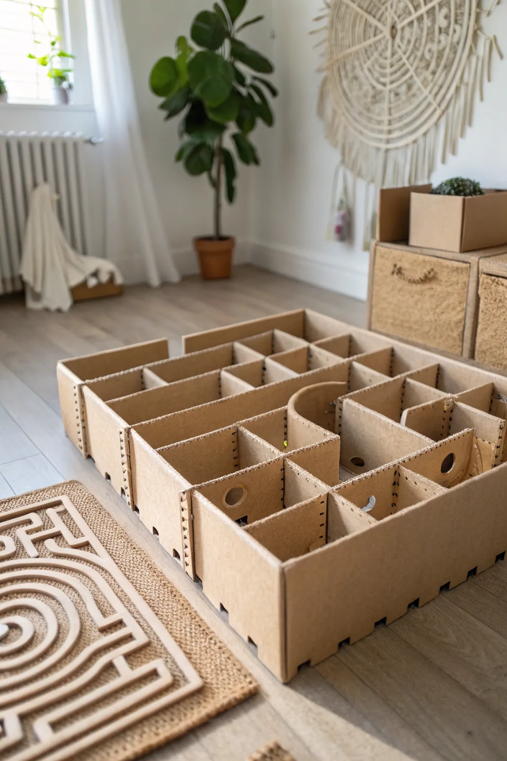 Explore the wonders of an eco-friendly maze: A cardboard haven for curious guinea pigs!
