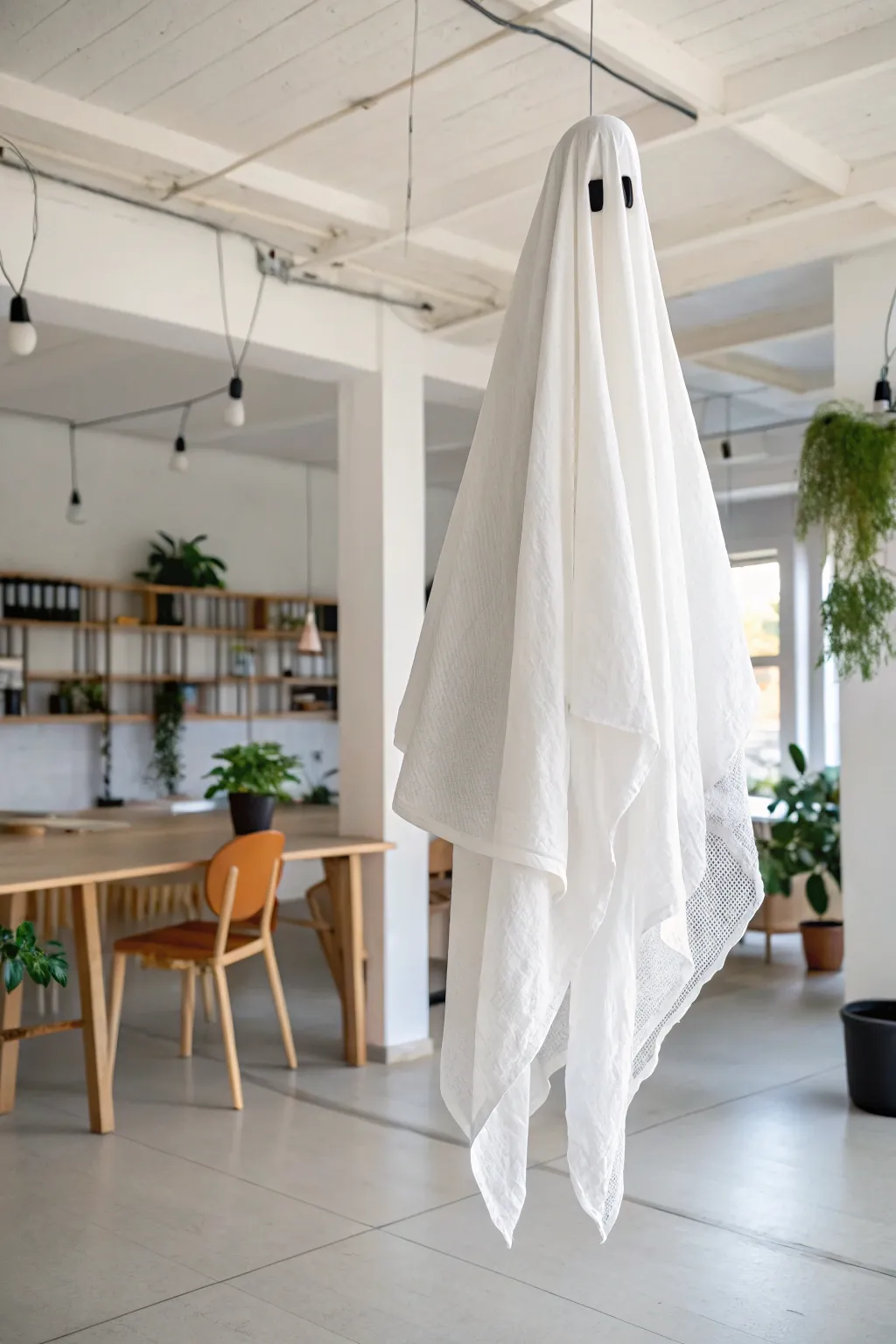 Elevate your office Halloween decor with this elegant floating ghost—where minimalist design meets ethereal charm.