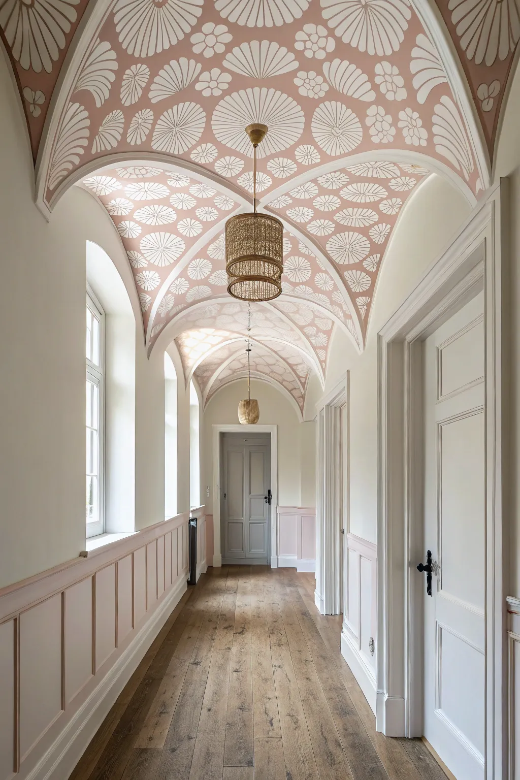 Elevate your hallway's style with a stunning ceiling pattern that draws all eyes upwards!