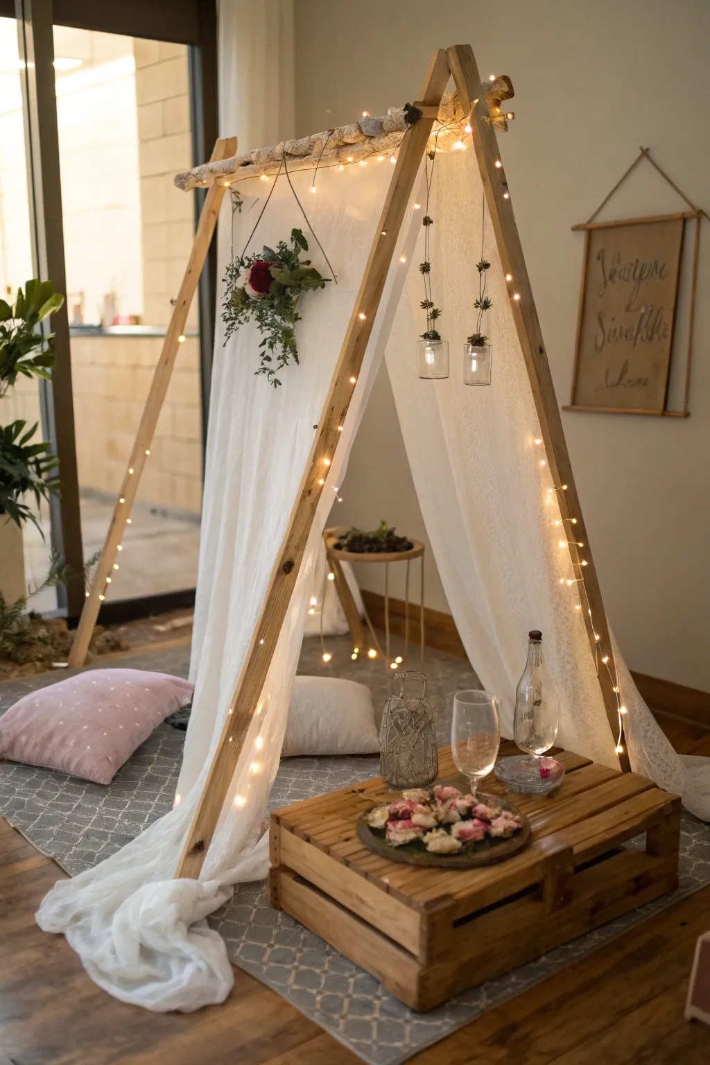 Capture the laughter with a charming DIY photo booth at your indoor picnic!