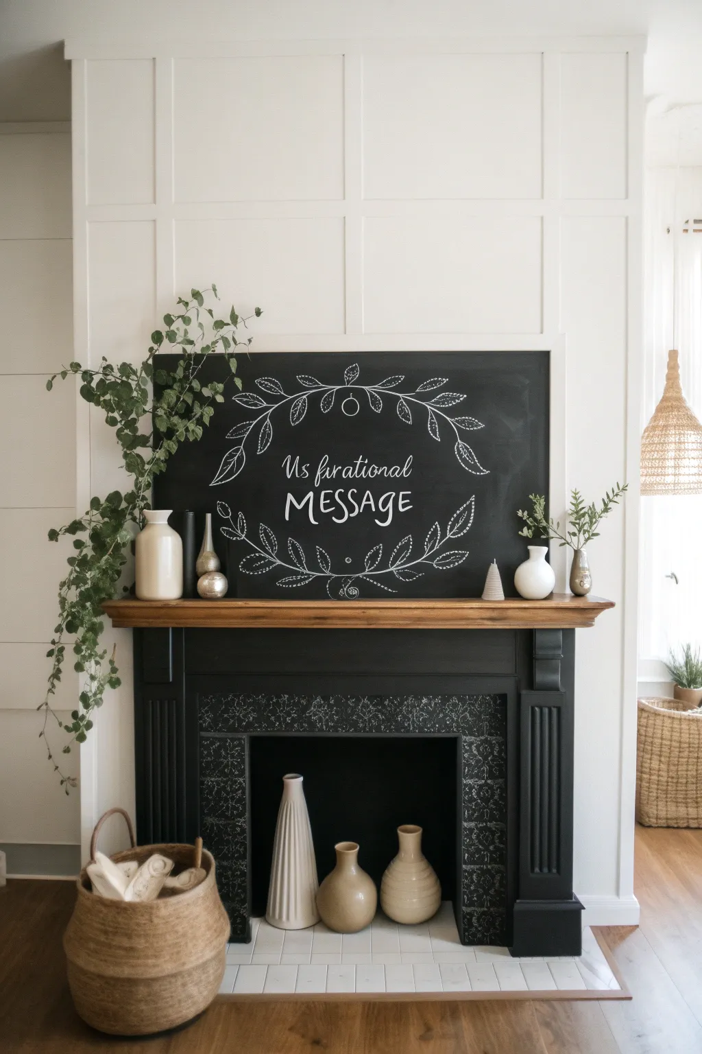 Transform your mantel into a canvas for creativity with chic chalkboard paint—a perfect blend of simplicity and style.