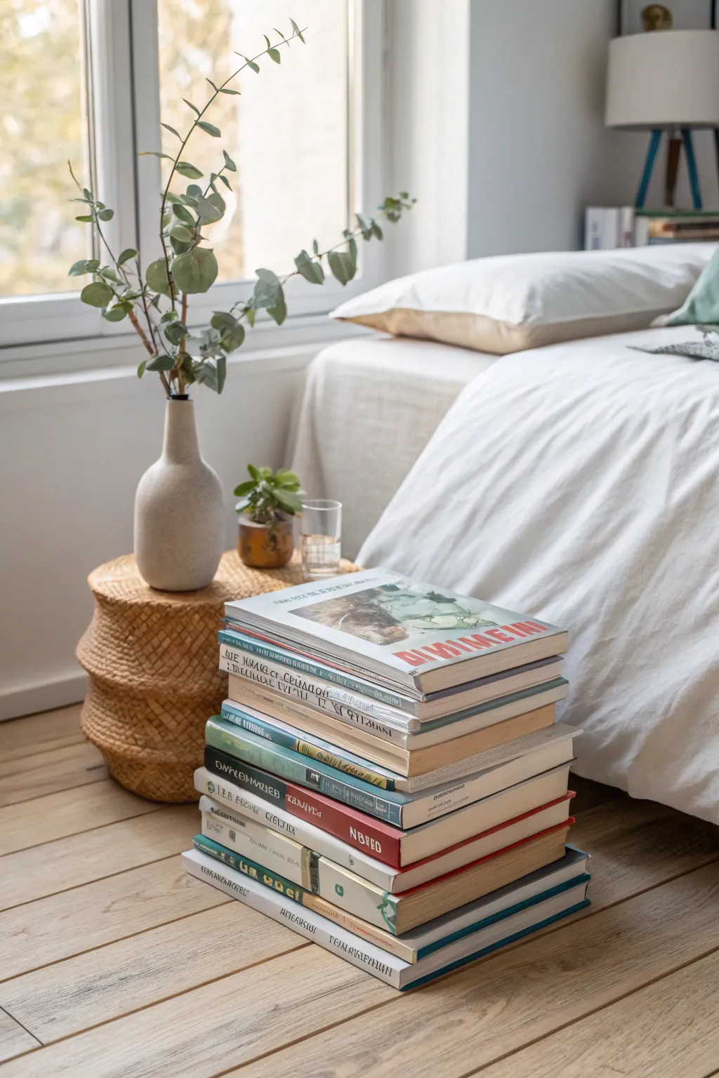 Elevate your bedside with a chic, book stack nightstand—where literary taste meets minimalist elegance.
