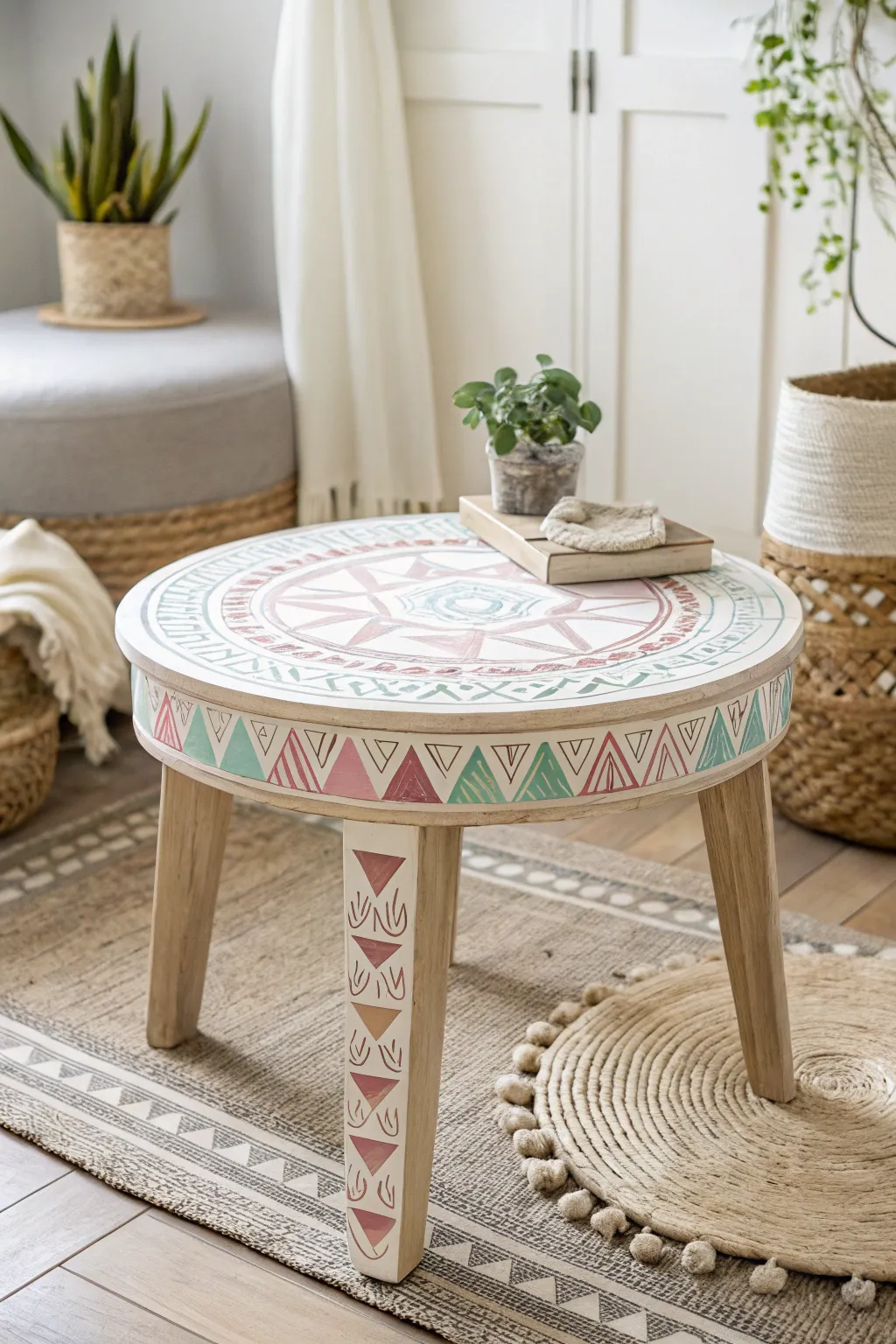 Transform your space with a touch of modern artistry: DIY geometric patterns breathe new life into any end table.