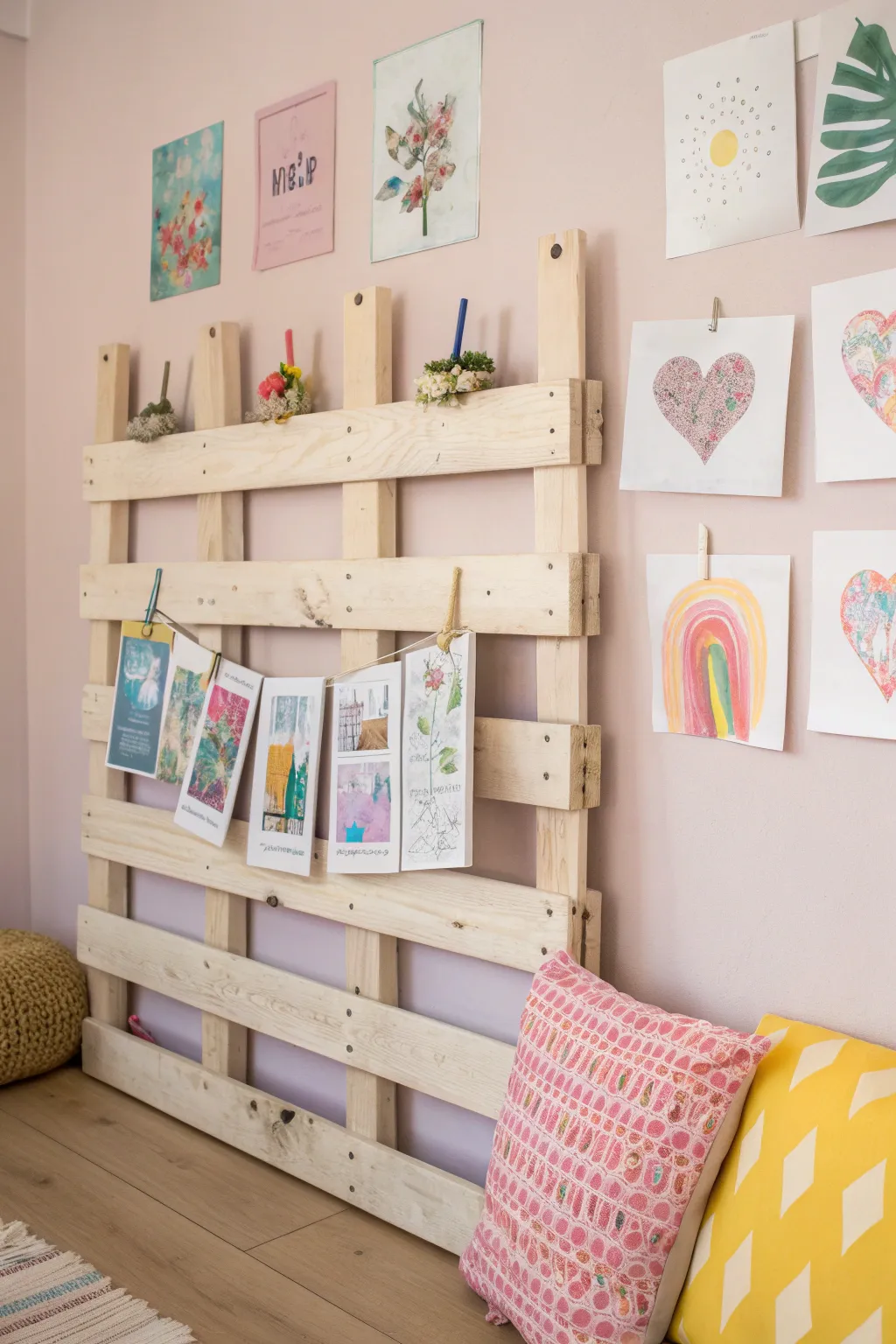 Elevate your child's creativity with this charming DIY pallet art display—where simplicity meets imagination.