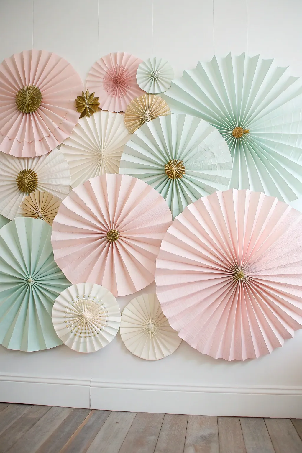 Transform any space with this charming DIY paper fan backdrop, perfect for adding a touch of elegance to your celebrations!