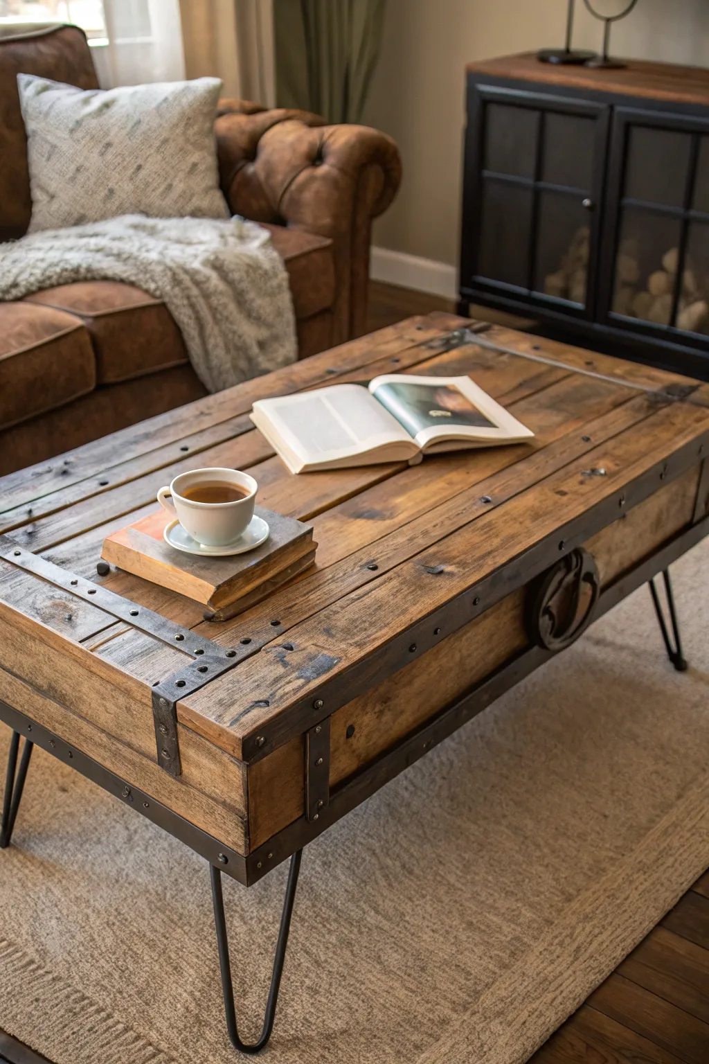 Elevate your space with a rustic coffee table crafted from a vintage barn door—where history meets style.