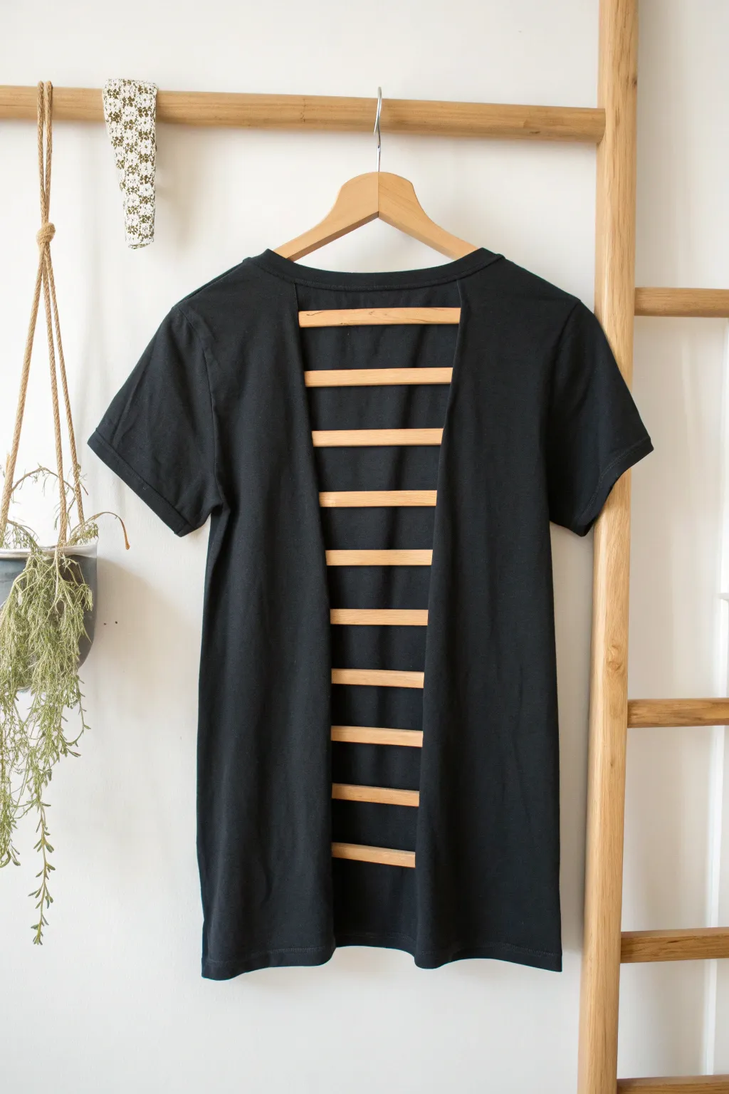 Craft your own daring ladder back t-shirt for a bold, punk rock statement with a minimalist touch.