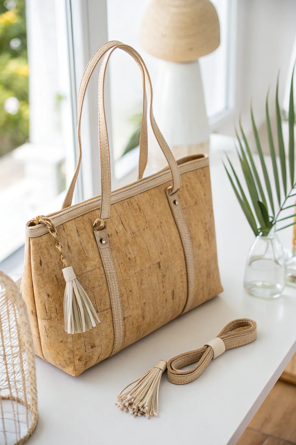 Elevate your style with a sustainable twist: Discover the beauty of cork fabric in this chic, eco-friendly handbag.