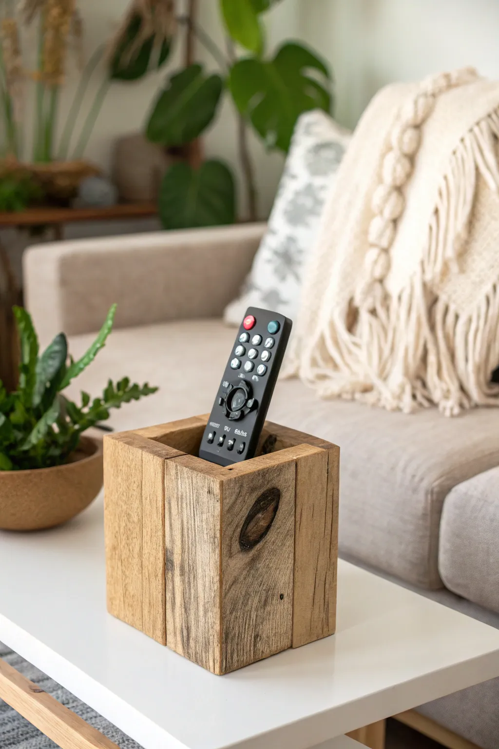 Add a touch of rustic elegance to your living space with a DIY pallet wood remote holder.