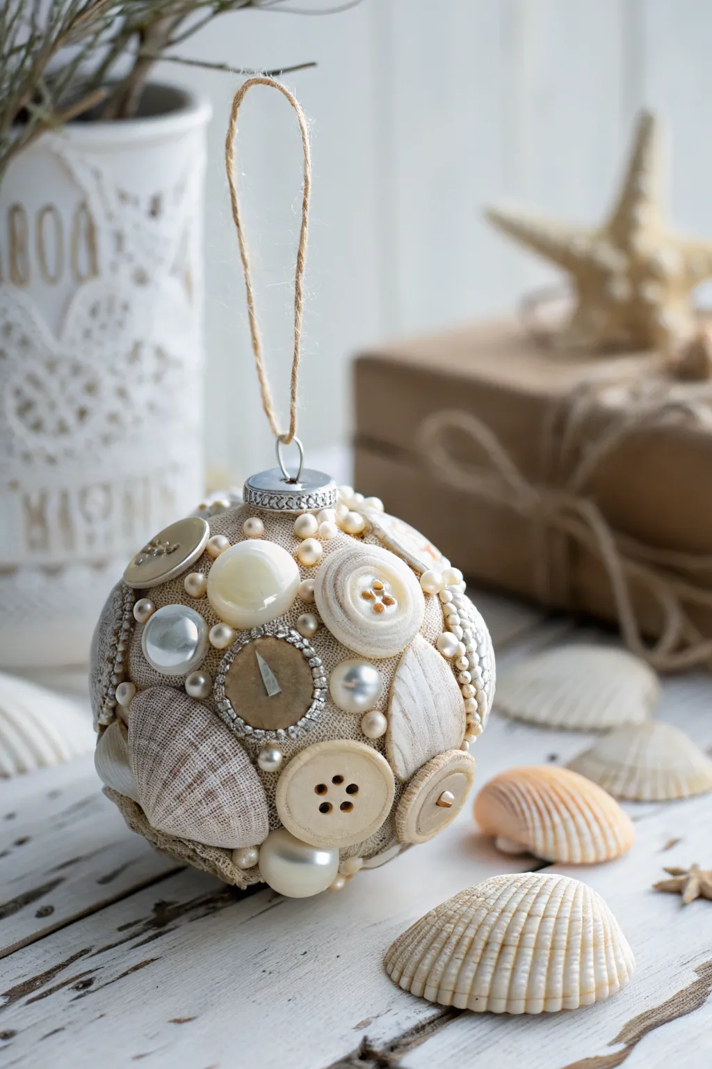 Embrace the beauty of handmade elegance with this stunning seashell ornament, where creativity meets craftsmanship.