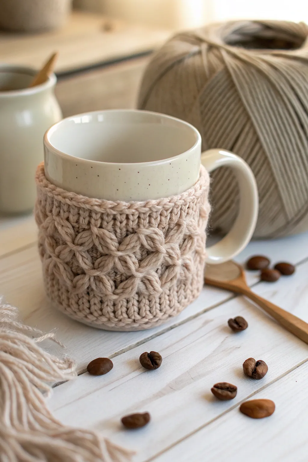 Wrap your gratitude in warmth with a handmade knitted mug cozy. A simple gesture, crafted with care. #DIYThankYou
