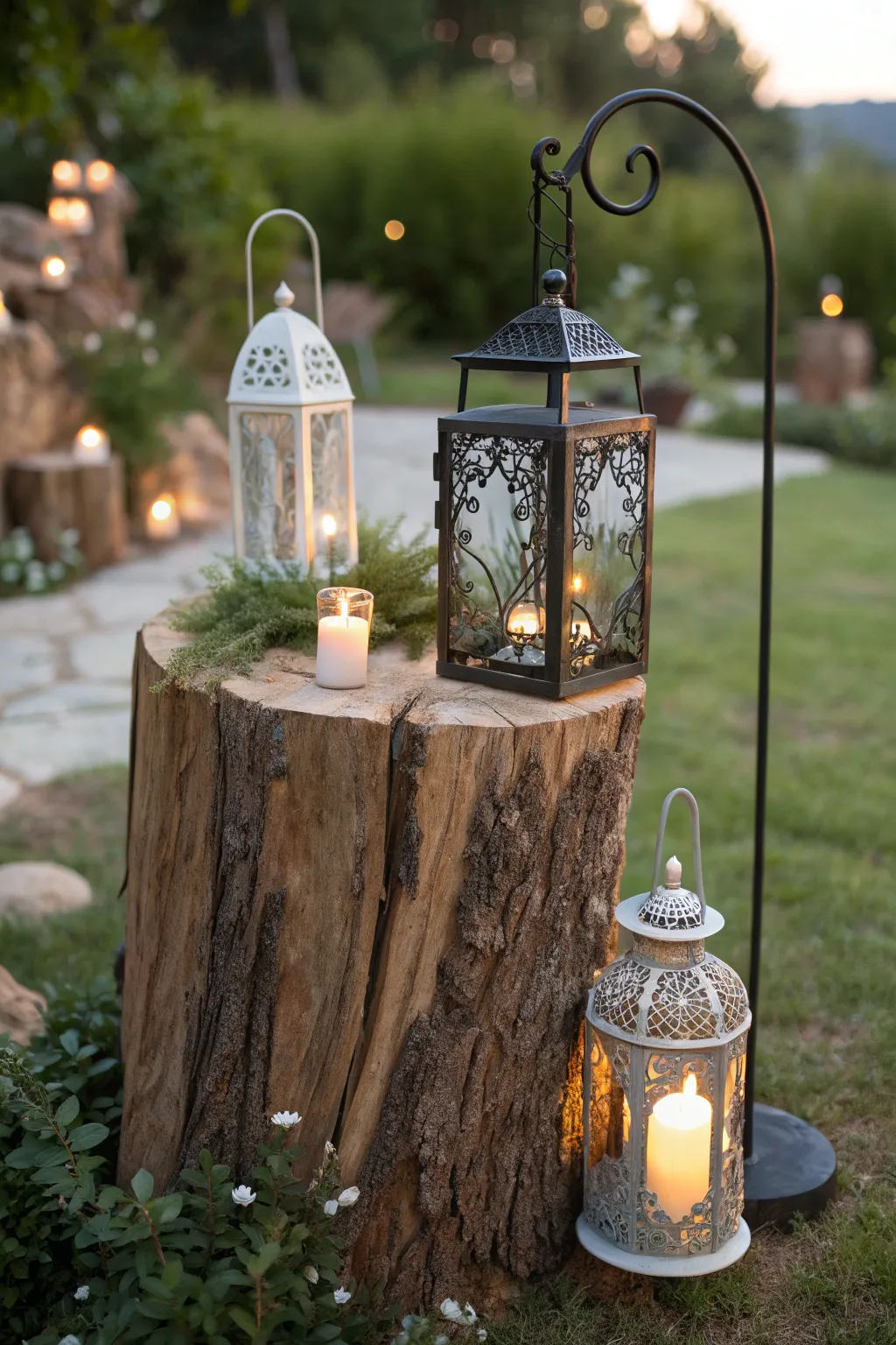 Elevate your outdoor space with this versatile DIY stump lantern holder idea. 🌿✨