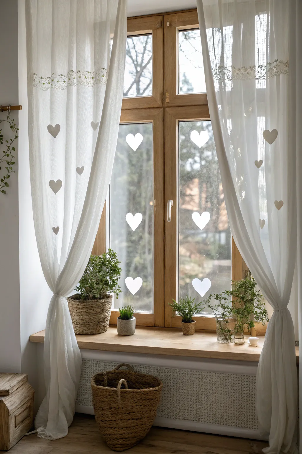 Add a touch of sparkle and light with heart-shaped mirror decals for a charming Valentine's display.